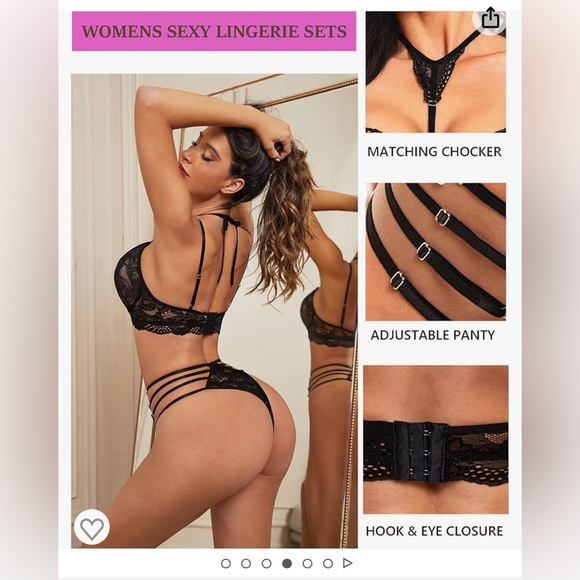 GEESENSS Lingerie Set for Women Lace Babydoll 2 Piece Adjustable Bra and Panty - Picture 3 of 7